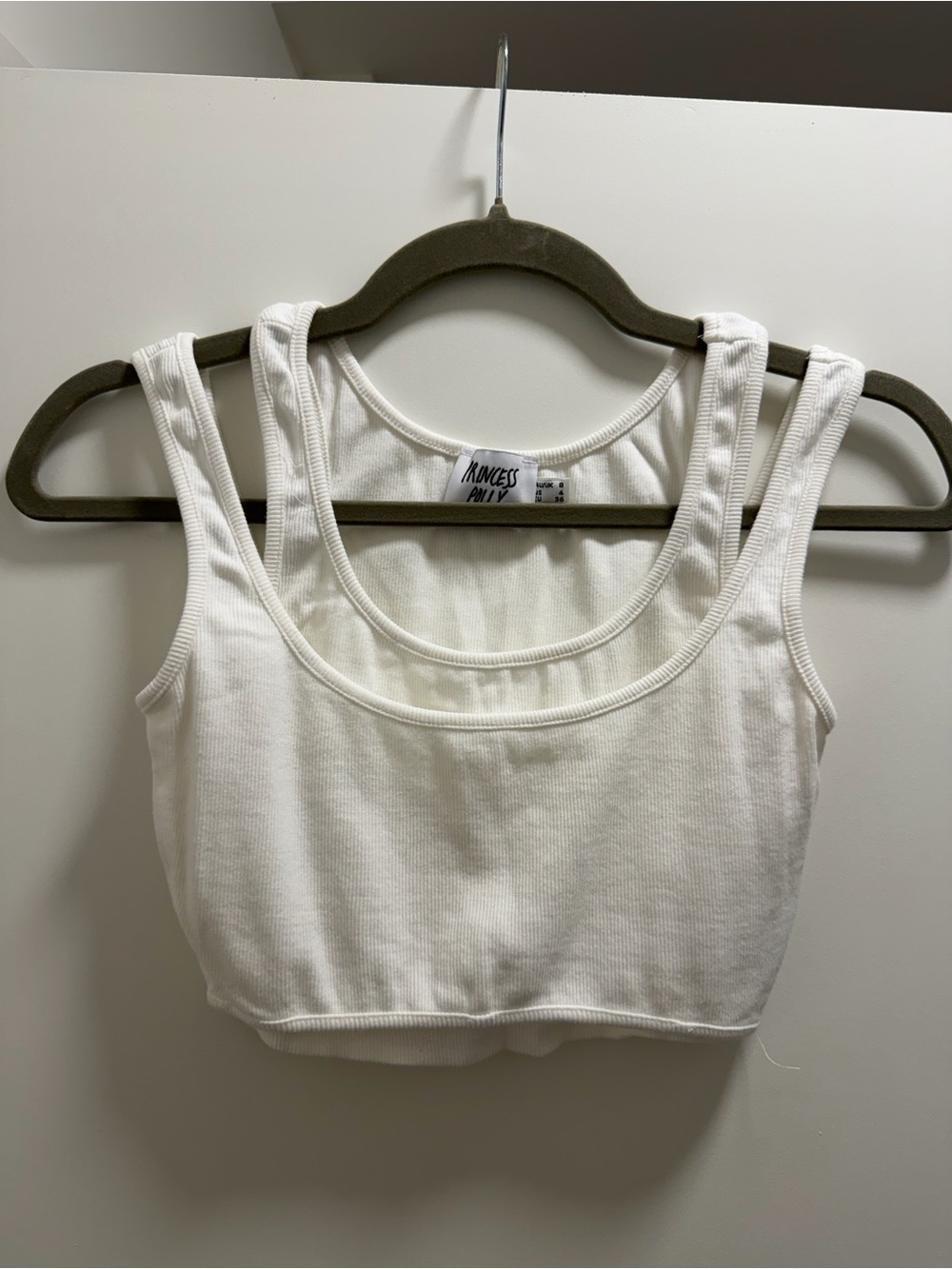 Princess Polly Ribbed White Double Layer Cropped Tank Top - SZ US 4